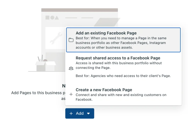 Dialog to add your Facebook Page to the business portfolio