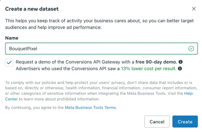 Create a new dataset naming screen
